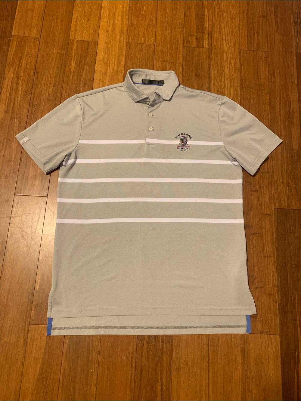 2018 U.S Open Shinnecock Hills RLX Light Gray Polo with White Stripes